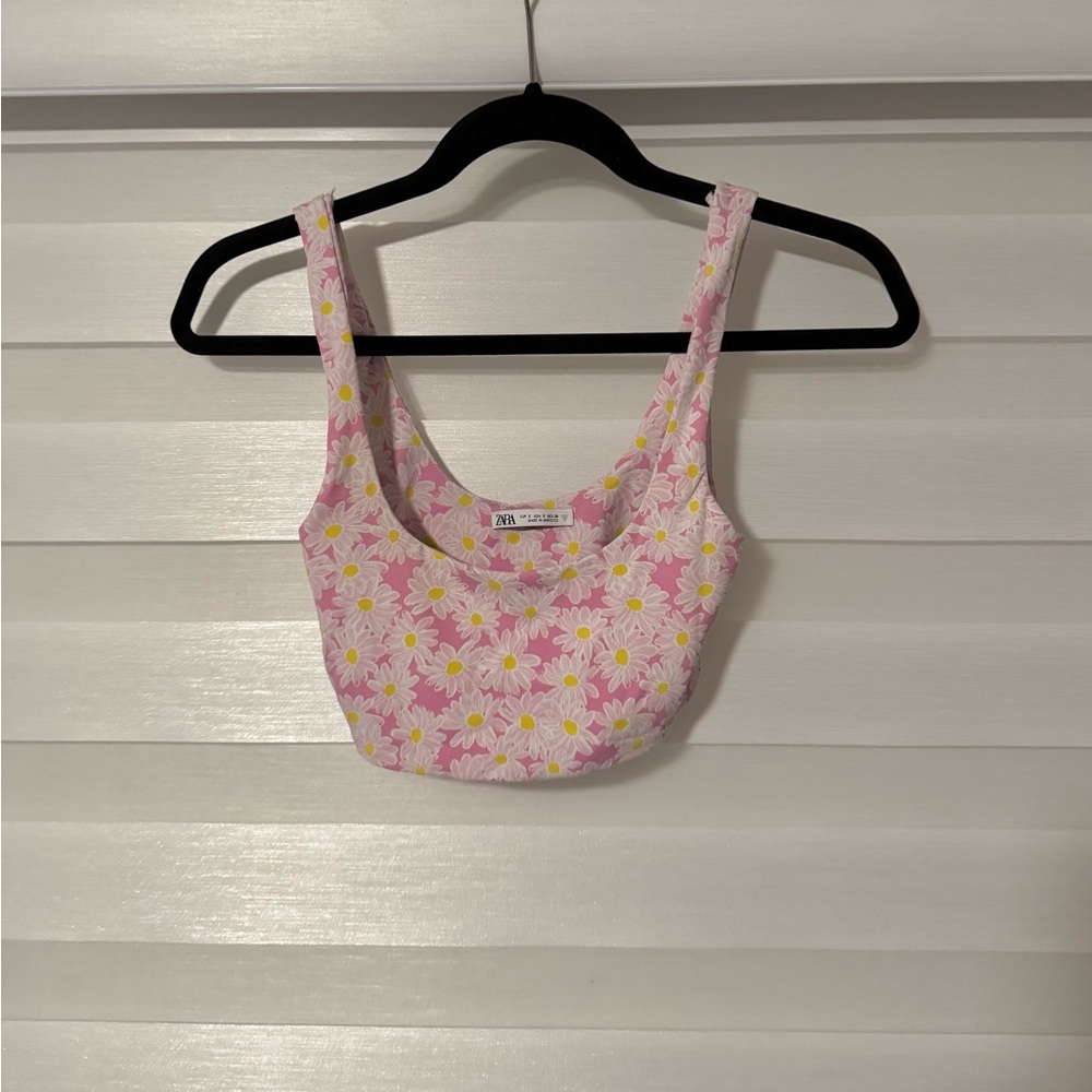 Zara Pink Daisy Print Crop Top